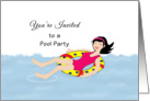 Pool Party Invitation Greeting Card-Retro Girl Floating-Inner Tube card