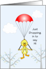 Parachute Bird Greeting Card-Just Dropping In to Say Hi-Trees-Clouds card