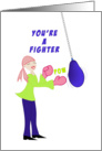 You’re a Fighter Greeting Card-Retro Girl-Punching Bag-Boxing Gloves card