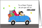 Friend Off to College Greeting Card-Car-Retro Girl-Luggage card