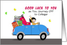 Off to College Greeting Card-Car-Girl Driving Car with Luggage & Books card