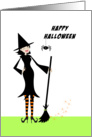 Halloween Greeting Card with Retro Girl Witch and Broom card