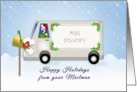 Christmas Card from Mailman-Winter Scene-Mail Truck-Mail Box-Bird card