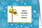 Christmas Card from Mailman-Winter Scene-Mail Box-Red Bird card