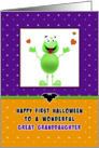 Happy First Halloween Great Granddaughter Greeting Card-Green Monster card