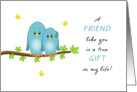 Friendship Greeting Card-Two Blue Birds on Branch-Yellow Butterflies card