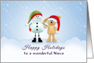 For Niece Christmas Greeting Card-Snowman-Bunny Rabbit-Santa Hat card