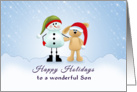 For Son Christmas Greeting Card-Snowman-Bunny Rabbit-Santa Hat card