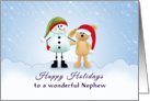 For Nephew Christmas Card-Snowman-Bunny Rabbit-Santa Hat card