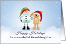 For Granddaughter Christmas Card-Snowman-Bunny Rabbit card