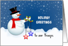 Christmas Greeting Card to our Troops-Snowman-Star Shaped Ornaments card