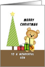 For Son Merry Christmas Greeting Card-Bear-Christmas Tree-Presents card