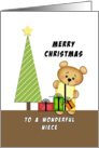 For Niece Merry Christmas Greeting Card-Bear-Christmas Tree-Presents card