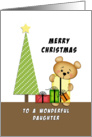 For Daughter Merry Christmas Greeting Card-Bear-Tree-Presents card