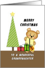 For Granddaughter Christmas Greeting Card-Bear-Christmas Tree-Presents card