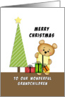 For Grandchildren Merry Christmas Greeting Card-Bear-Tree-Presents card
