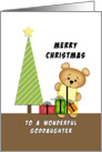 For Goddaughter Merry Christmas Greeting Card-Bear-Tree-Presents card