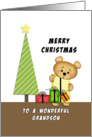 For Grandson Christmas Card-Bear-Christmas Tree-Merry Christmas card