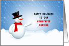 For Newspaper Carrier-Snowman-Snow Scene Christmas Card