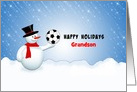 For Grandson Christmas Snowman Soccer Ball Greeting Card-Custom Text card