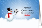 For Godson Christmas Snowman Soccer Ball Greeting Card-Custom Text card