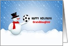 For Granddaughter Christmas Snowman Soccer Ball Greeting Card-Custom card