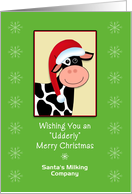 Business Cow Christmas Greeting Card-Black-White-Santa Hat-Custom Text card