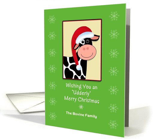 Cow Christmas Greeting Card-Black-White Cow-Santa Hat-Custom Text card