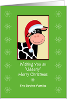 Cow Christmas Greeting Card-Black-White Cow-Santa Hat-Custom Text card