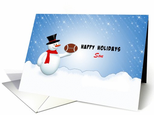 For Son Football Christmas Greeting Card-Snowman-Snow-Custom Text card