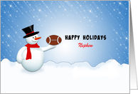 For Nephew Football Christmas Greeting Card-Snowman-Snow-Custom Text card