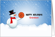 For Grandson Basketball Christmas Greeting Card-Snowman-Custom Text card