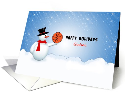 For Godson Basketball Christmas Greeting Card-Snowman-Custom Text card