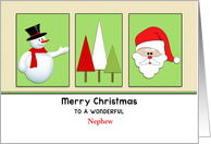 For Nephew Christmas Greeting Card-Snowman-Trees-Santa-Custom Text card