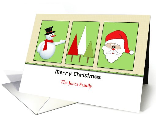 Christmas Greeting Card-Snowman-Trees-Santa-Custom Text card (1009879)