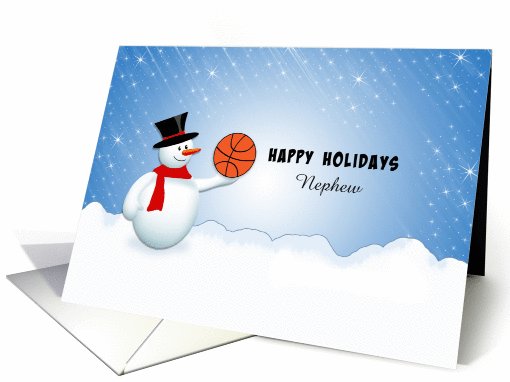 For Nephew Basketball Christmas Greeting Card-Snowman-Custom Text card