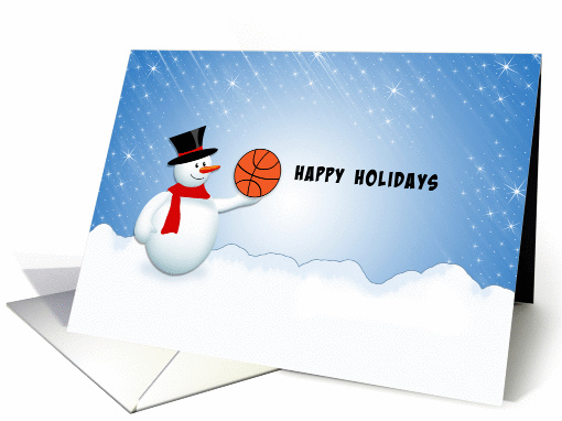 Basketball Christmas Greeting Card-Snowman in Winter Snow Scene card