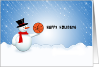 Basketball Christmas Greeting Card-Snowman in Winter Snow Scene card