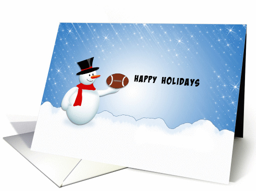 Football Christmas Greeting Card-Snowman in Winter Snow Scene card