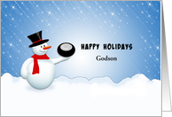 For Godson Hockey Christmas Greeting Card-Snowman-Snow-Custom Text card
