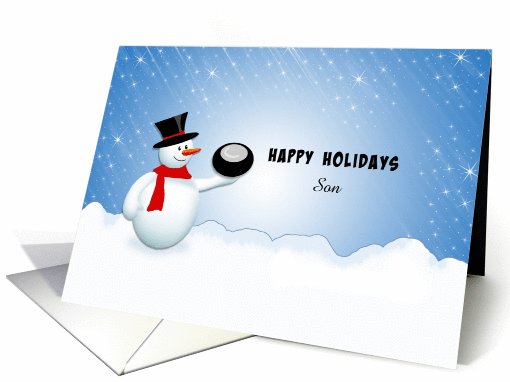 For Son Hockey Christmas Greeting Card-Snowman-Snow-Custom Text card