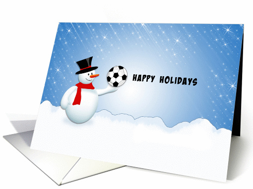 Soccer Themed Christmas Card-Snowman-Soccer Ball & Snow Scene card