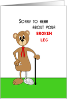 Broken Leg Get Well Greeting Card Brown Bear Cast Cane card
