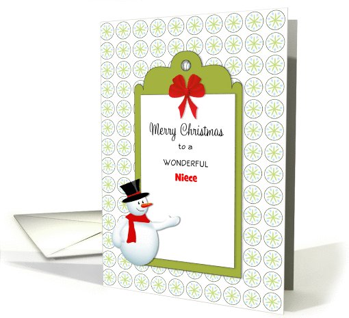 For Niece Christmas Greeting Card-Snowman-Tag-Custom Text card