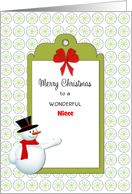 For Niece Christmas Greeting Card-Snowman-Tag-Custom Text card