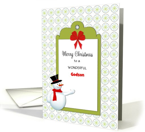 For Godson Christmas Greeting Card-Snowman-Tag-Custom Text card
