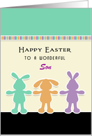For Son Easter Greeting Card-Three Bunny Rabbits-Customizable Text card