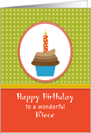 For Niece Birthday Greeting Card-Chocolate Cupcake-Orange Candle card