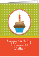 For Mother Birthday Greeting Card-Chocolate Cupcake-Orange Candle card