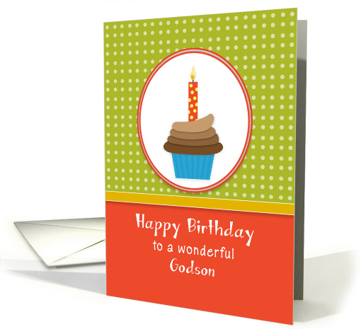 For Godson Birthday Greeting Card-Chocolate Cupcake-Candle card